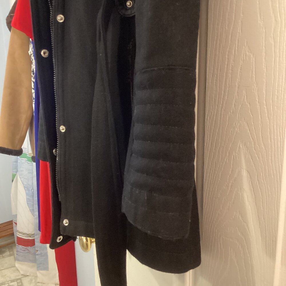 Laundry by Design Size M Ladies Black Wool Winter Coat with Faux Fur Trimed Hood - Picture 6 of 12